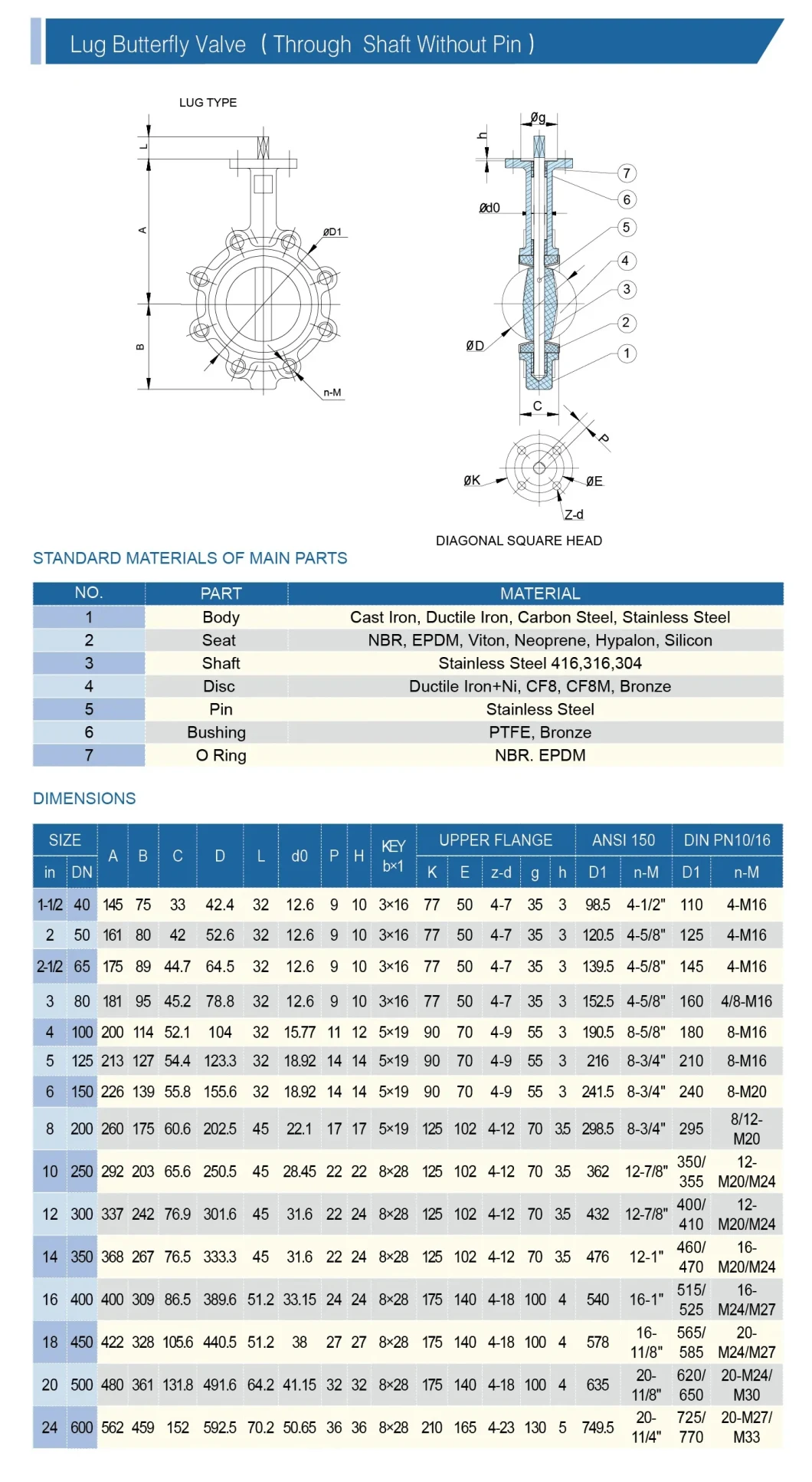 Soft Seated ANSI/DIN/JIS Cast Ductile Iron Lug Butterfly Valve Check Valve Ball Valve Globe Valve